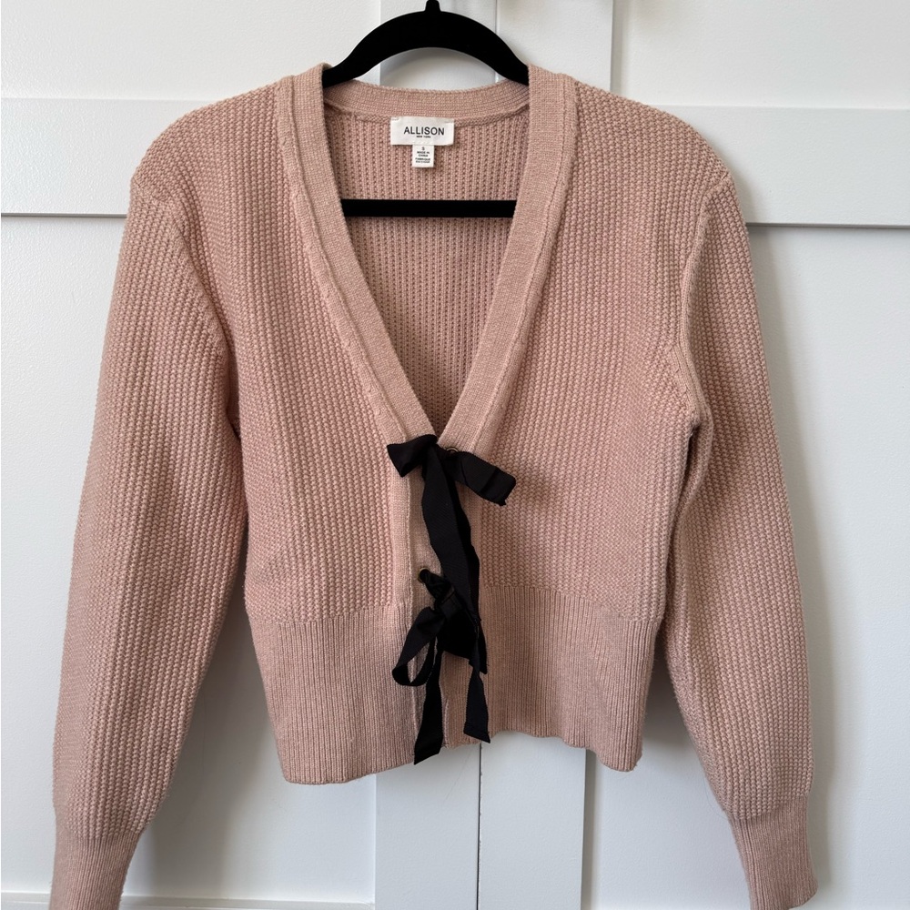 Allison New York Women's pink Cardigan with Black Ties
